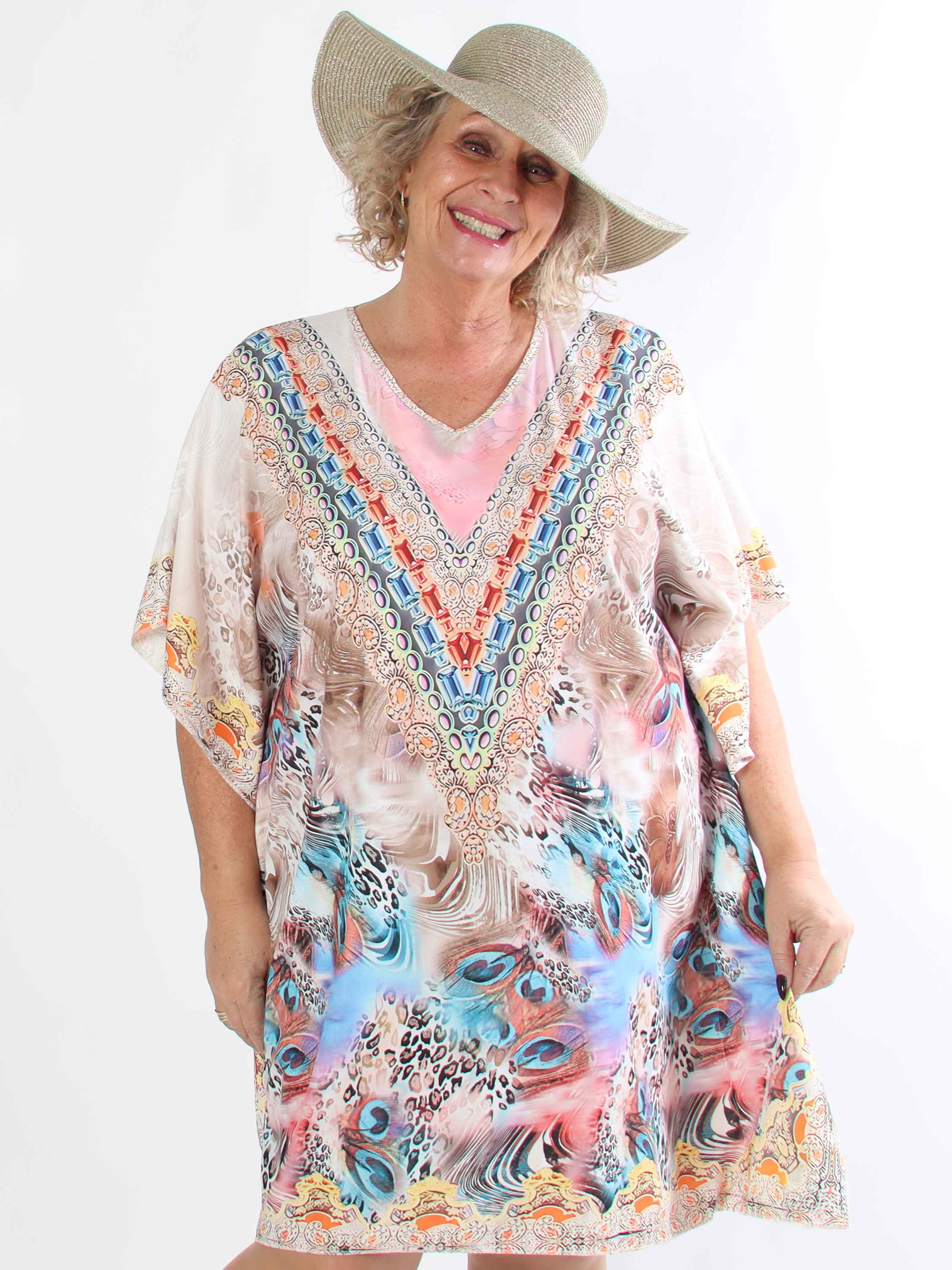 Faye - Plus size tunikakjole i viskose i flerfarvet mønster